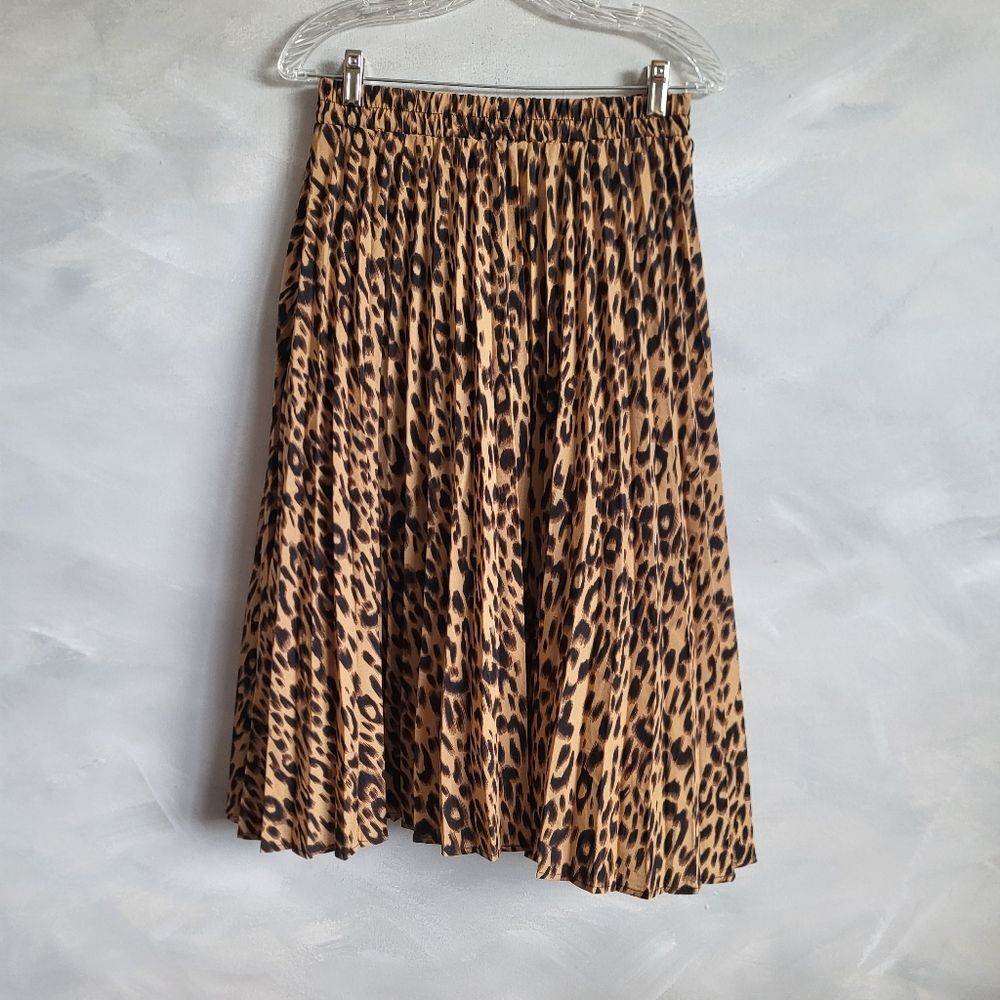 CHARTOU Womens Chic Elastic High Waisted A Line Leopard Print Pleated Chiffon M